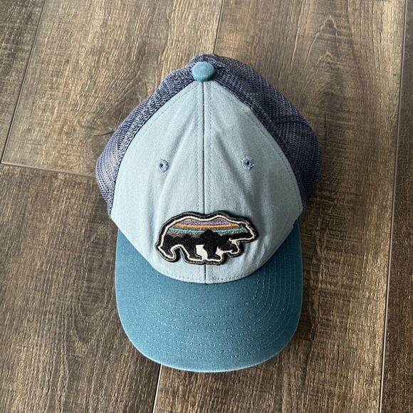 Patagonia Hat Cap Mens Turquoise Blue Snap Back Fitz Roy Bear Trucker Mesh - Picture 6 of 8